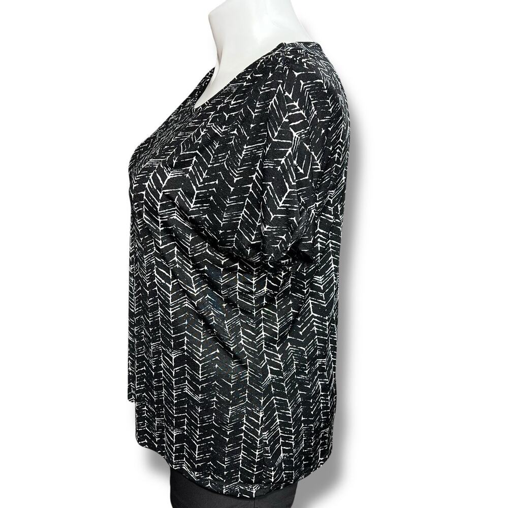 Jaclyn Smith Womens Blouse Top Shirt Pullover Short Sleeve Stretch Black White - Picture 4 of 9